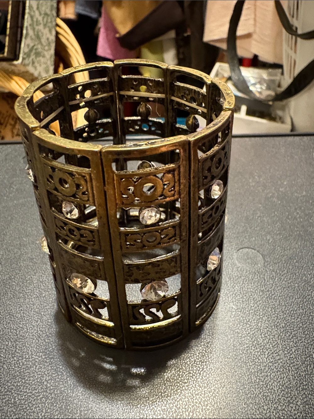 Decorative Gold-Tone Crystal Accent Candle Holder - Home Accents